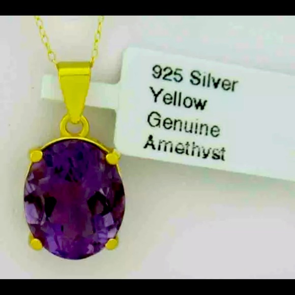 GENUINE 5.05 CTW  AMETHYST NECKLACE .925 Silver (Yellow) *** NEW WITH TAG *** - Picture 1 of 3